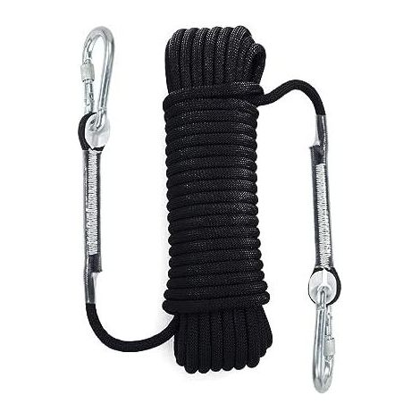 Kletterseil, 10 m statisches Sicherheitskletterseil mit 2 Karabinern, 8 mm Durchmesser, hochfestes Nylon-Fallschirm-Rettungsseil für Bergsteigen, Camping -
