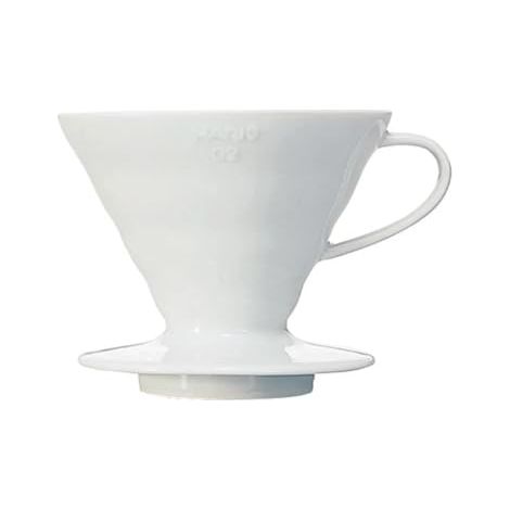 HARIO V60 Coffie Dripper, Cerámica - Cono en forma de V, Blanco, Tamaño 02