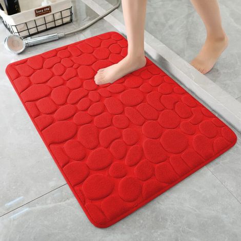 Tapis de bain en mousse à mémoire de forme – Tapis de douche absorbant – Tapis de bain – Tapis décoratif – Antidérapant – pour salle de bain et salon – 40 x 60 cm – Rouge, mousse à mémoire de forme 35
