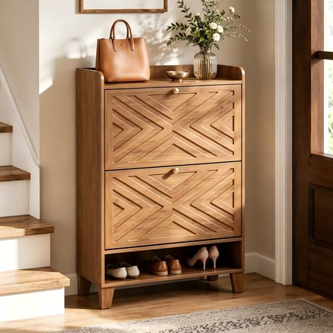 Meuble à chaussures avec 2 tiroirs à rabat, 20 paires d'armoires pour salon, chambre à coucher, couloir, armoire - 80 x 24 x 110 cm (1/5)