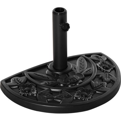 Pied de parasol de jardin 9 kg à motif floral pour mâts de parasol Ø 35/38/48 mm, en PEHD, semi-circulaire, noir