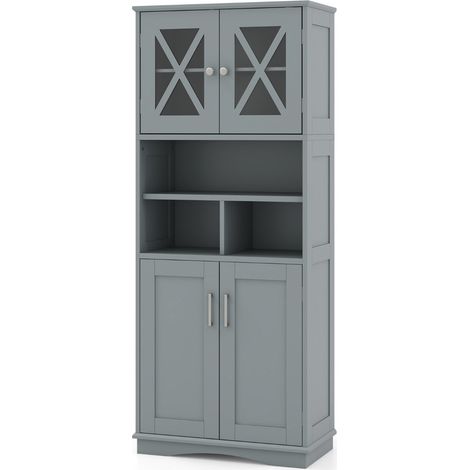 Mueble de baño 60 x 30 x 145 cm con 3 estantes regulables moderno y estable fabricado en MDF gris 200010276