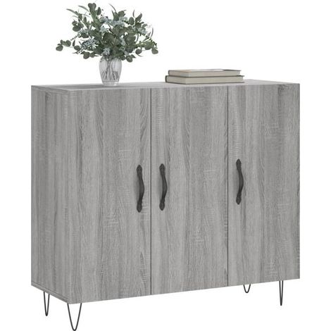Buffet de Cuisine 90x34x80 cm, Meuble Rangement Gris en Bois d'Ingénierie, Commode Moderne avec Étagères pour Salon et Salle à Manger (1/5)