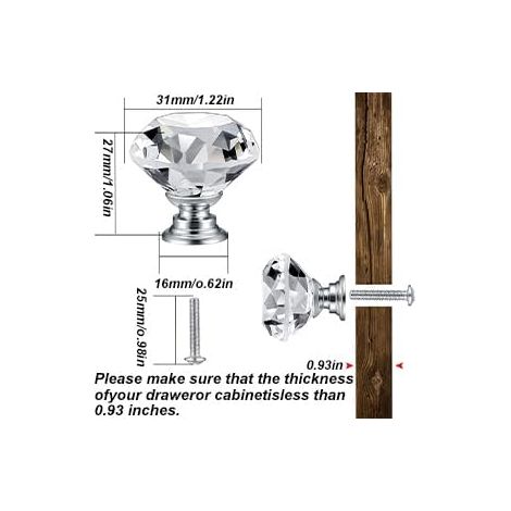 Stück Kristall-Türknöpfe, Diamantgriffe – 30 mm Diamant-Möbelgriffe, Schrankknöpfe, Schubladengriffe, Küchengriffe (1/5)