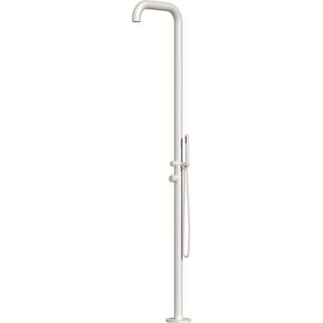SINED Ducha De Exterior Blanca de Acero Inoxidable 316L con Mezclador y Ducha de Mano Diámetro 6 cm Altura 230cm Conexiones Integradas Ideal para Ambientes Marinos Modelo DOCCIA CHIA BIANCA