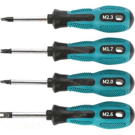 Juego de destornilladores magnéticos de 4 piezas en acero CR-V: puntas en U y planas para tornillos ranurados. Kit profesional multifunción.