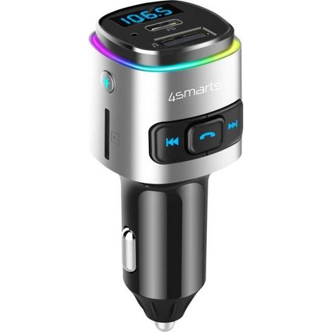 Transmetteur FM Bluetooth avec Chargeur Voiture USB et USB-C PD 18W 4smarts Noir (1/5)