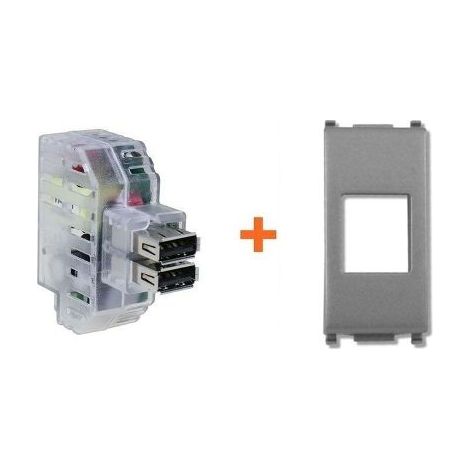 Fanton caricatore doppia presa USB A 5V 2,4A compatibile Vimar Plana silver - 82892