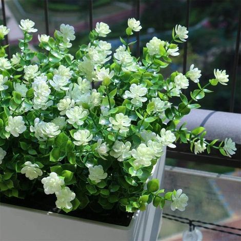 Fleurs artificielles d'extérieur résistantes aux UV, fausses plantes en plastique, arbustes artificiels suspendus pour vase, porche, jardinière, patio, décoration de mariage et de maison, lot de 4 (bl (1/5)