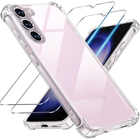 3 en 1 Coque et Verre Trempé pour Samsung Galaxy S23 5G, [Coussin d'air Intégré] Anti-Jaunissement Souple TPU Bumper Coque Protection pour Samsung s23 5g, Transparente (1/5)