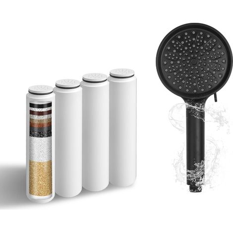 Lot de 4 Filtres de Remplacement pour Pommeaux de Douche Cobbe, Charbon Actif, Élimination Chlore, Salle de Bain (1/5)