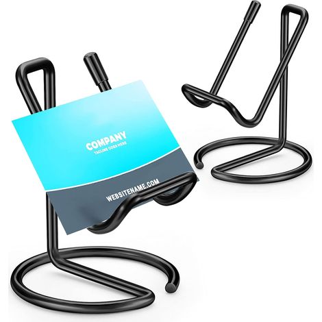 Lot de 2 supports de cartes de visite en métal pour bureau, élégant pour cartes de visite (Noir) (1/5)