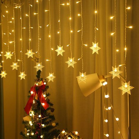 Guirlandes lumineuses Rideau LED Flocon de neige Guirlandes lumineuses Vague Fée Lumière Fête des Fêtes Décoration de Noël Avec 8 modes (3,5 mètres,blanc chaud) (1/4)