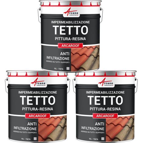 Guaina liquida per tetti, Guaina impermeabilizzante tetto ARCAROOF - 3 x 10 L Grigio - ARCANE INDUSTRIES