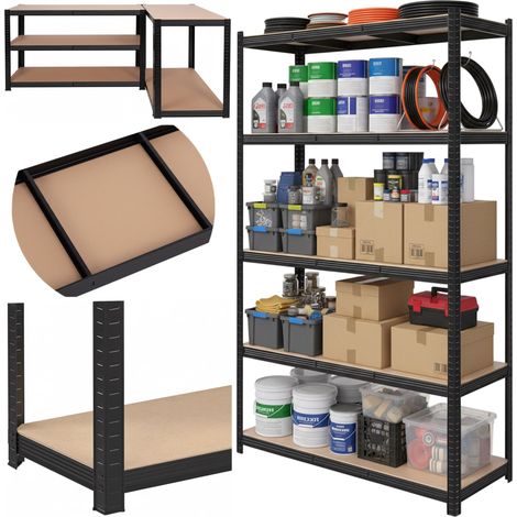 Scaffalatura portaoggetti a 5 ripiani, 205x120x45 cm, portata 1000 kg, colore nero. (1/5)
