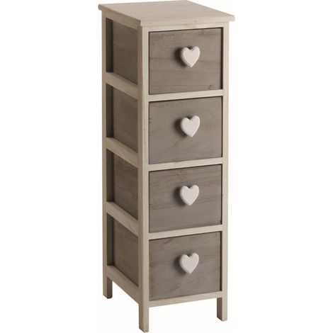 Cassettiera in Legno con 4 Cassetti e Pomolo a Forma di Cuore 32 x 81 centimetri