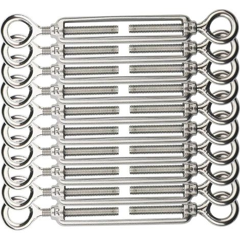 10Pcs M5 304 Stainless Steel Cable Turnbuckle Turnbuckle Adjustable Wire Tensioner with Hooks and Eyelets Wire Tensioner for Garden Trellis and Cable System (OO Type, Silver, M5) (1/5)