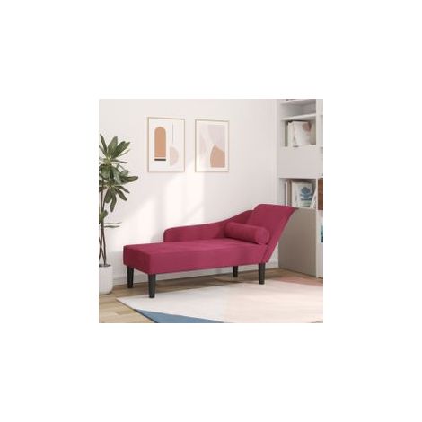 Chaise longue avec coussins rouge bordeaux velours (1/5)