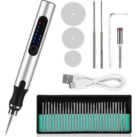 Kit de stylo à graver électrique 2024, stylo à graver sans fil rechargeable avec 35 embouts, pour la gravure sur verre et bijoux. (1/5)