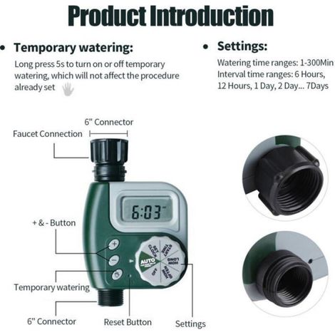 Programmateur Arrosage Automatique, Robinet Jardin Étanche LCD, Irrigation Parterres Fleurs (1/4)