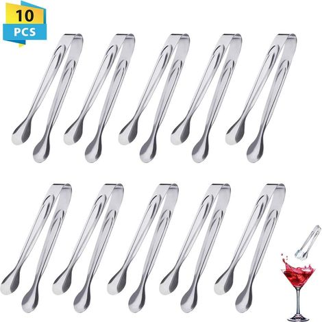 Juego de 10 pinzas de acero inoxidable para azúcar, dulces y cubitos de hielo, ideales para bodas, bufés, picnics, bares, postres, ensaladas y espaguetis. (1/5)