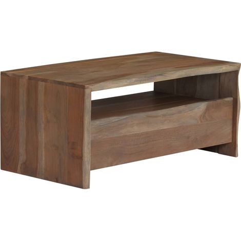Couchtisch Massivholz Akazie Naturkanten 90x50x40 cm Grau