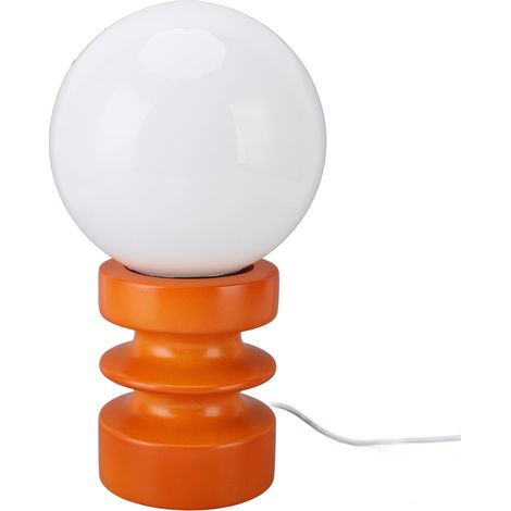 Lampe de table vintage décorative abat-jour en verre socle bois USB petite lampe chevet chambre orange (1/5)