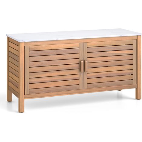 COSTWAY Patio Storage Cabinet 2-Door Acacia Wood Storage Container (1/5)