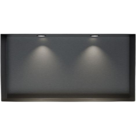 BERNSTEIN - Niche murale douche acier inox + 2 Spots LED, étagère douche encastrable NT306010X - 30x60x10cm (HxLxP) - Gun métal, 2x Spot noir mat
