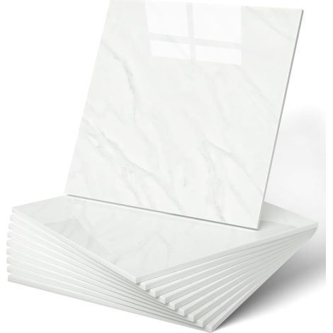 10x carreaux adhésifs marbre 30x30cm étanches pour douche, cuisine, salle de bain - Panneaux muraux PVC blanc (1/5)