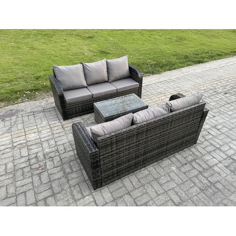 Fimous Outdoor Garden Furniture Sets 6 Seater Wicker Rattan Furniture Sofa Sets with Rectangular Coffee Table 3 Seater Sofa (1/5)