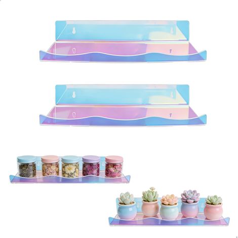 Étagère Murale sans Perçage, Étagères Murales en Acrylique 2 Pièces 30cm, Tablette Murale Suspendue ave Vis sans Clou, Étagère Flottante pour Salon, Chambre à Coucher, Salle de Bain (1/5)