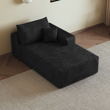 DESMIU Canapé d'angle réversible avec fonction convertible, sans montage, en tissu côtelé, noir (1/5)