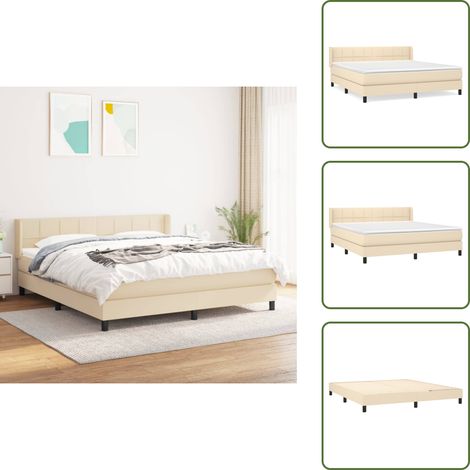 Boxspringbett mit Matratze Creme 180x200 cm Stoff - Boxspringbett - Doppelbett - Cremefarbenes Bett - Bettenrahmen - Lattenrost (1/5)