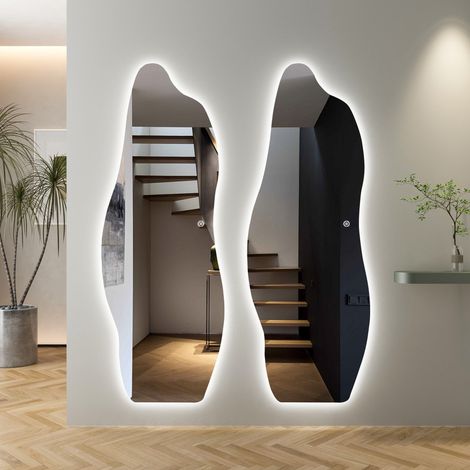 Boromal LED Ganzkörperspiegel mit Beleuchtung 60x165cm Asymmetrischer Standspiegel mit 3 Lichtfarbe Dimmbare 3000-6500K (1/5)