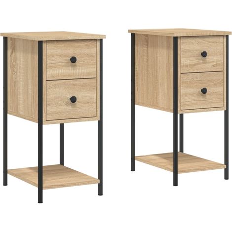 Conjunto de 2 mesitas de noche con dos cajones 32 x 42 x 70cm madera de ingeniería color roble y hierro DEC035868