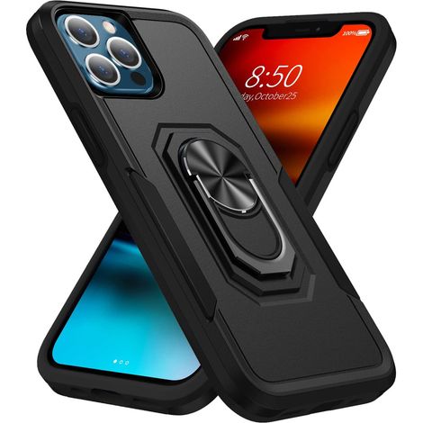Funda iPhone SE 3 2022 - Doble Capa TPU PC - Anillo Rotatorio 360 Grados - Proteccion Pantalla Camara - Negro (1/5)