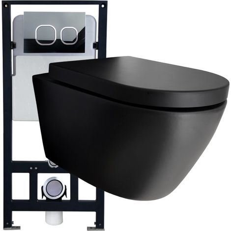 WC-Komplettpaket Bernstein 43 B-8030R Schwarz matt mit Soft-Close Sitz Vorwandelement G3004A Betätigungsplatte 4111 Schwarz matt