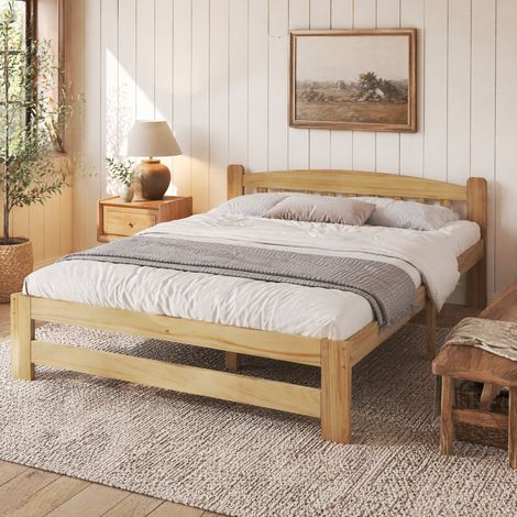 MEUBLIV Lit double 140x200 cm naturel – avec tête de lit et sommier, sans matelas (1/5)
