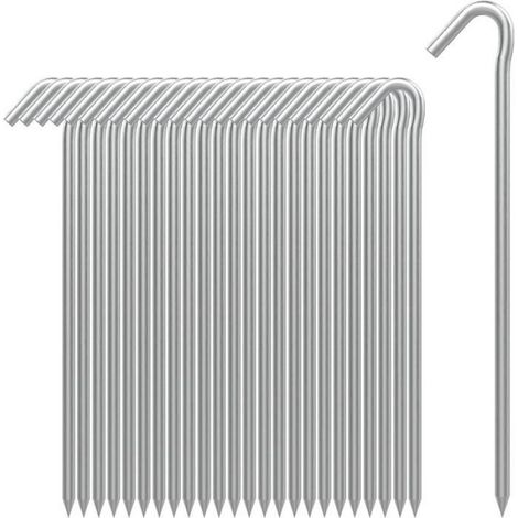 Piquets de tente en métal, crochets de clôture de jardin, piquet de camping, piquets galvanisés robustes pour bâches, 25 pcs (1/4)