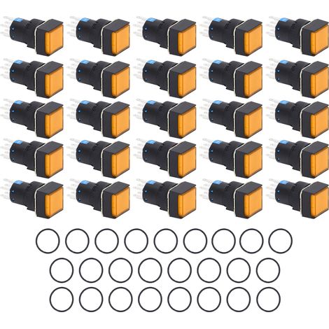 25 Pièces Bouton Poussoir Carré 8 Broches Verrouillage Auto avec Voyant Lumineux Jaune 16mm 220V pour Boîte de Distribution (1/5)
