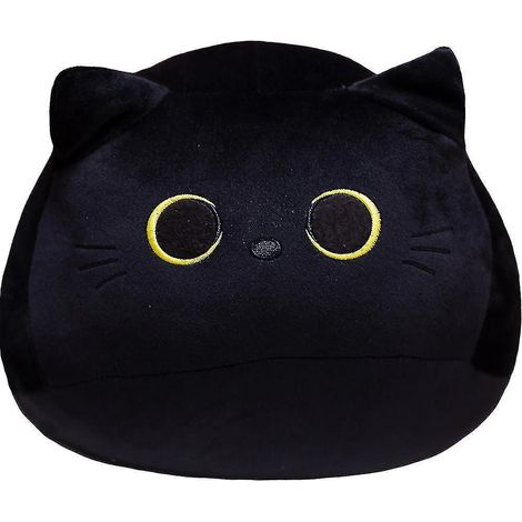 Schwarze Katze als Plüschtier, Kuscheltier, niedliches schwarzes Katzen-Plüschkissen, weiches 3D-Plüsch-Rückenkissen – 40 cm (1/5)
