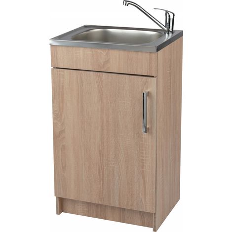 Küchenunterschrank - 50 cm - Eiche Sonoma - mit Spüle und Armatur - platzsparendes Design (1/5)