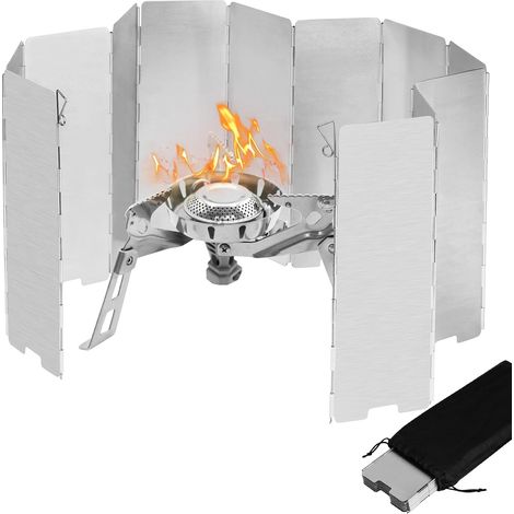 Pare-Vent Pliable 12 Panneaux - Aluminium Léger - Protection Optimale Flamme - Camping Randonnée Pique-Nique - 93x24 cm Argent (1/5)