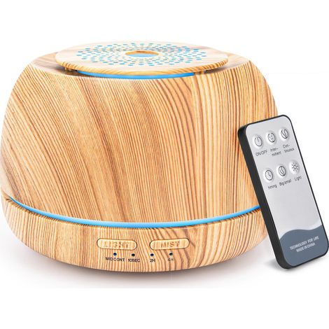 Diffuseur D'huiles Essentielles 300ml (grain De Bois Clair), Humidificateur D'air Diffuseur D'armes, Ultrasons Lectriques, Avec Lumire De Couleur (1/5)