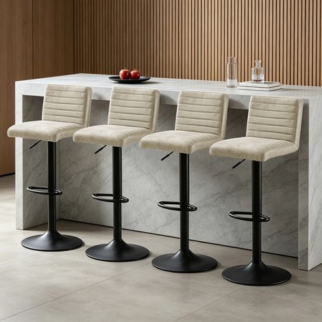AINPECCA Set of 4 Faux Suede Bar Stools Metal Frame Footrest Base Cafe Pub Swivel Chairs,Beige