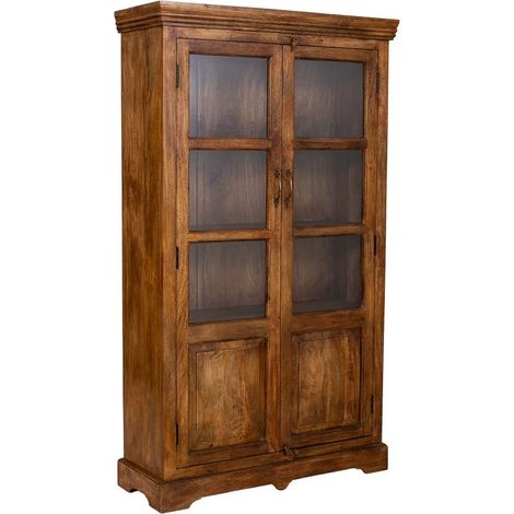 Vitrina de madera artesanal marrón 105x40x180h cm