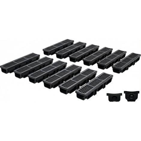 Lot de 12: 500x140x100 mm Caniveau Terrasse en PEHD Noir avec Grille, B125 caniveau extérieur de Drainage en PEHD, 6m, pour l'allée, Le Jardin, la terrasse, Le Garage, Le Cour (1/5)