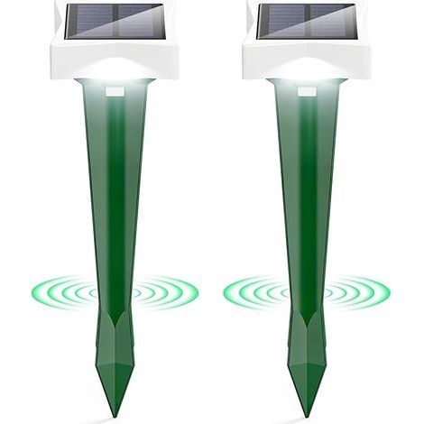 Anti Taupe Solaire avec LED et 3 Modes, 2/4 pièce Piege A Taupe pour Jardin, Large portée et Protection Contre l'eau Repulsifs Ultrasons pour Taupes, Rats, Serpents (1/5)