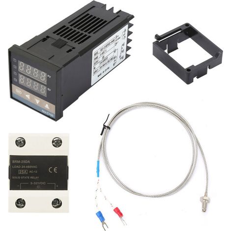 AC 110-240V 0-400℃ + 25A SSR + 1m M6 K Type Thermocouple Digital PID Temperature Controller Kits (1/5)